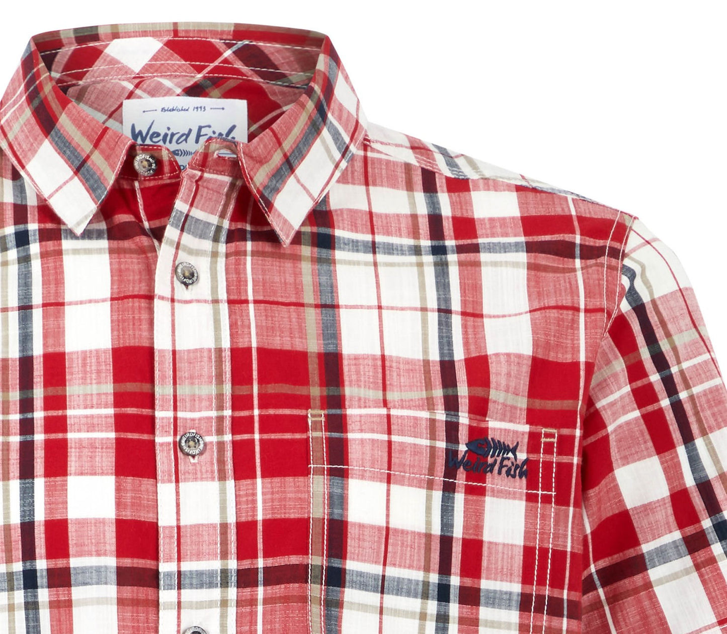 Weird Fish Mens 'Ennis' Short Sleeve Check Shirt - Chilli Pepper Red