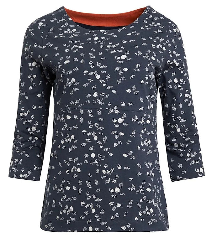 Weird Fish Womens 'Pinto' Acorn Print Tee - Dark Navy