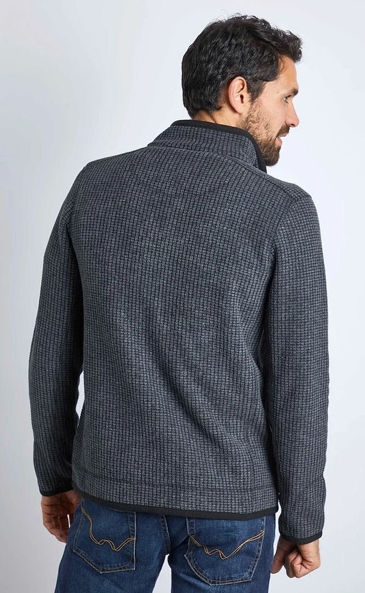 Weird Fish Mens 'Rossten' Full Zip Grid Fleece - Washed Black