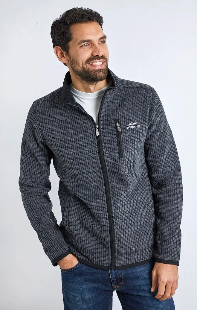 Weird Fish Mens 'Rossten' Full Zip Grid Fleece Washed Black