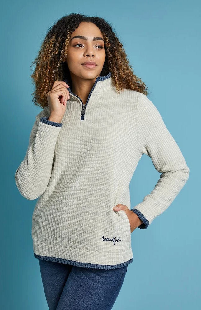 Weird Fish Womens 'Beyonce' 1/4 Zip Grid Fleece - Ecru – Salt