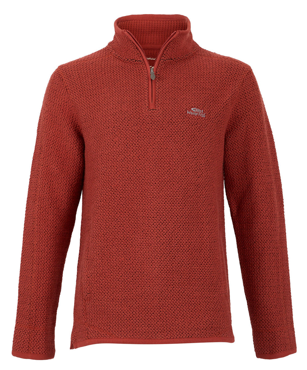 Weird Fish Mens 'Stern' 1/4 Zip Macaroni Knitted Top Nut Salt