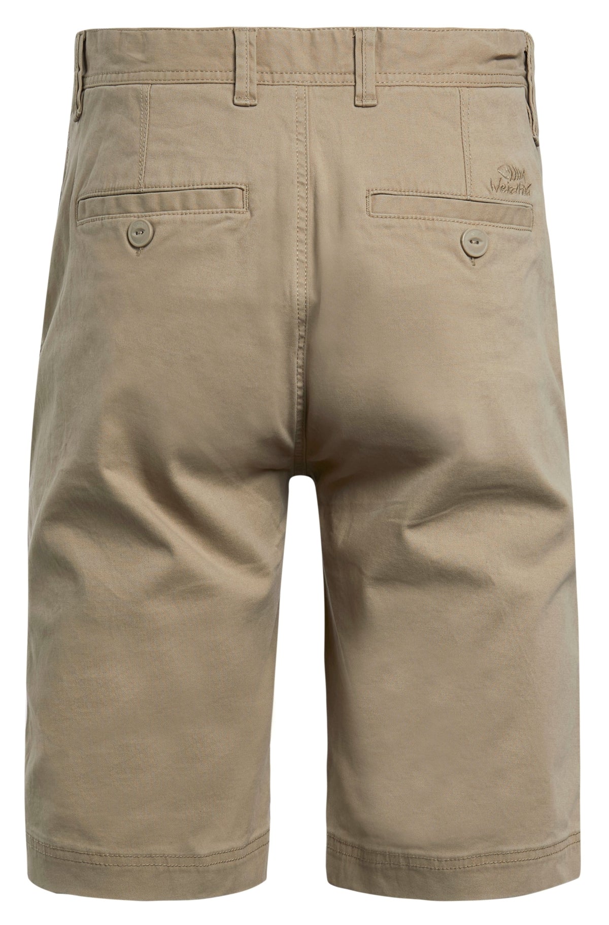 Weird Fish mens Rayburn chino shorts Taupe Grey back view with buttoned pockets and belt loops