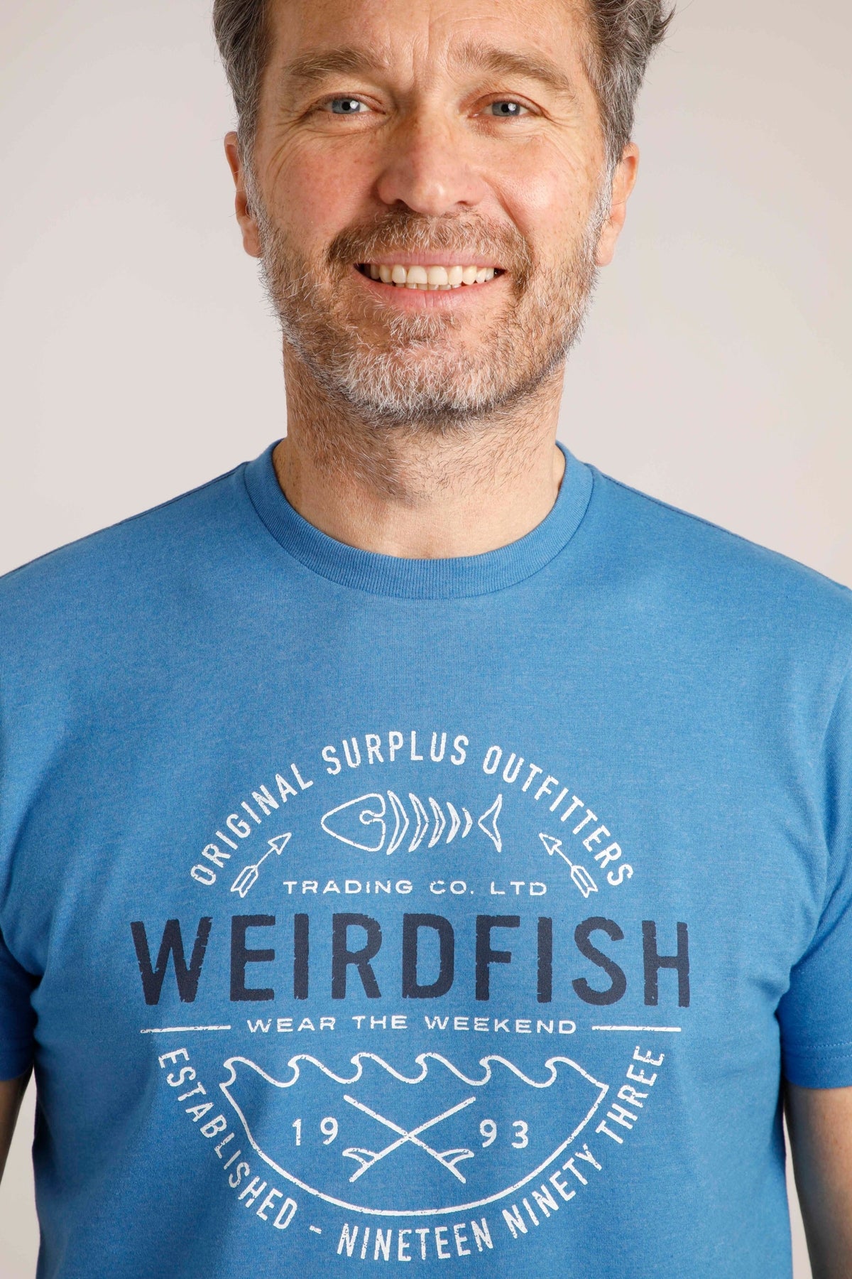 Weird Fish mens t-shirt in blue featuring original logo and casual style for everyday wear
