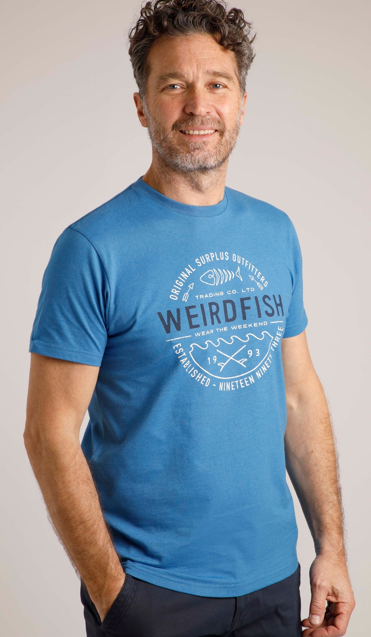 Weird Fish Mens Waves Printed T-Shirt - Blue Sapphire
