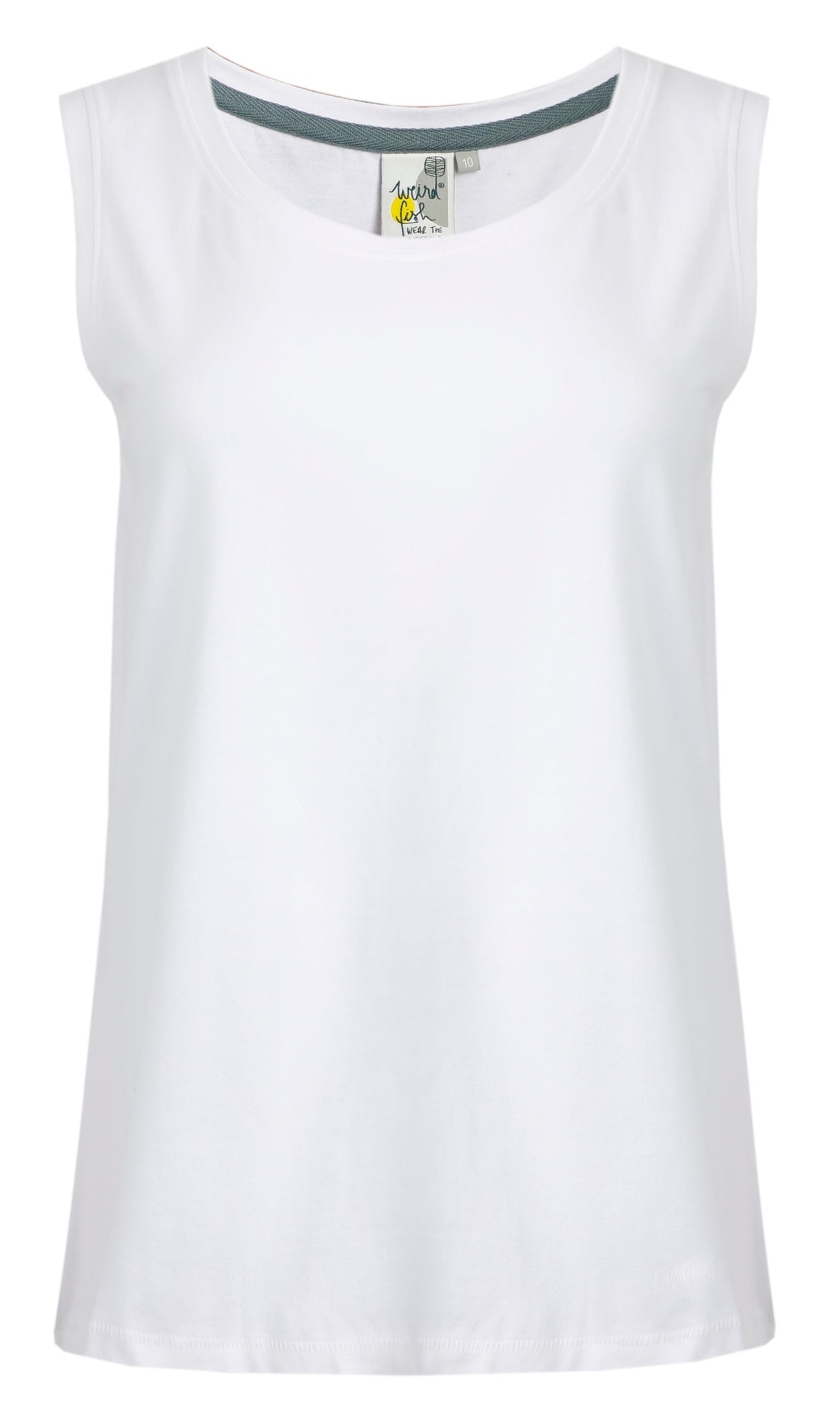 Weird Fish womens plain Calle white vest with sleeveless design and round neckline