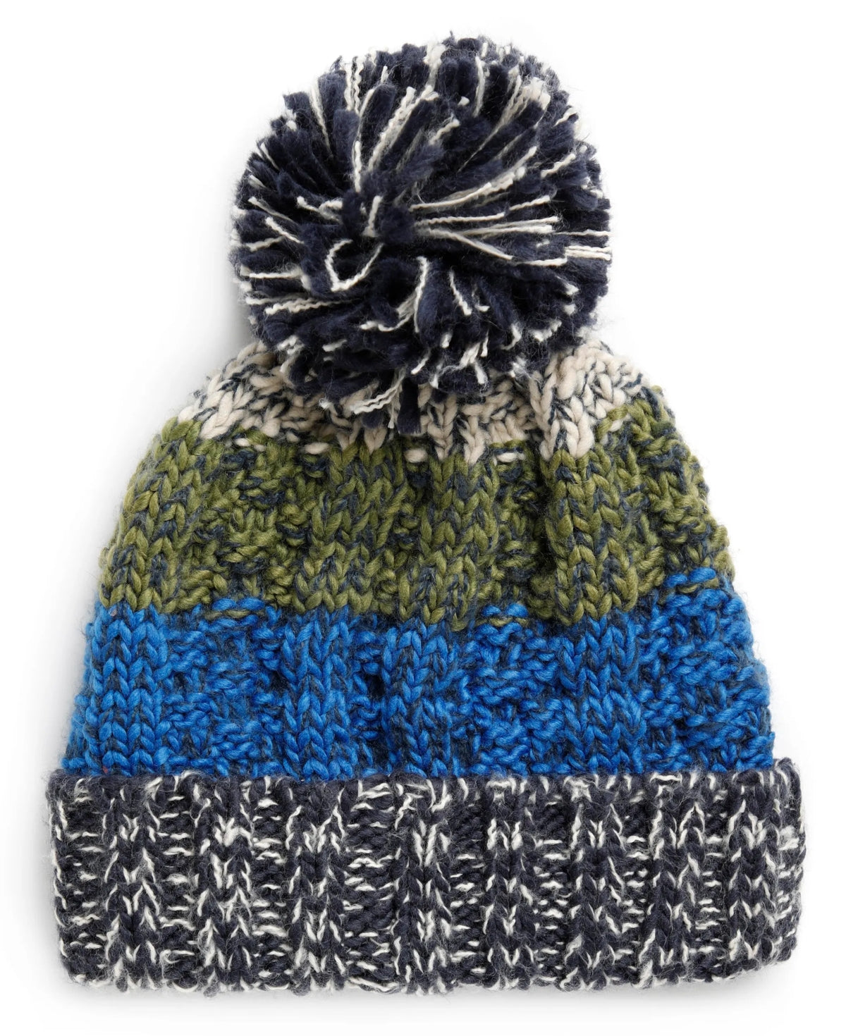 Weird Fish 'Hutchins' Block Stripe Knitted Bobble Hat - Moss Green