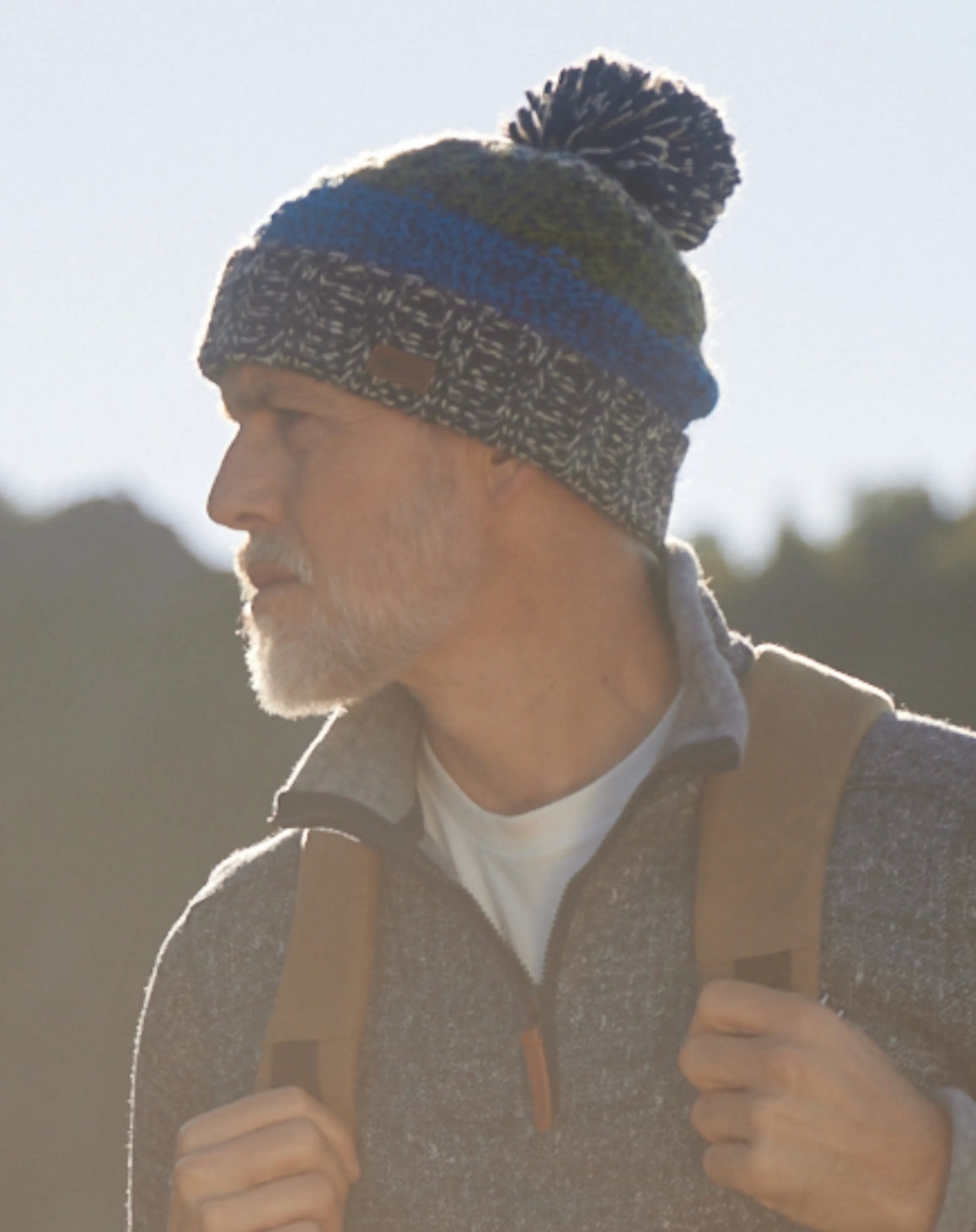 Weird Fish 'Hutchins' Block Stripe Knitted Bobble Hat - Moss Green