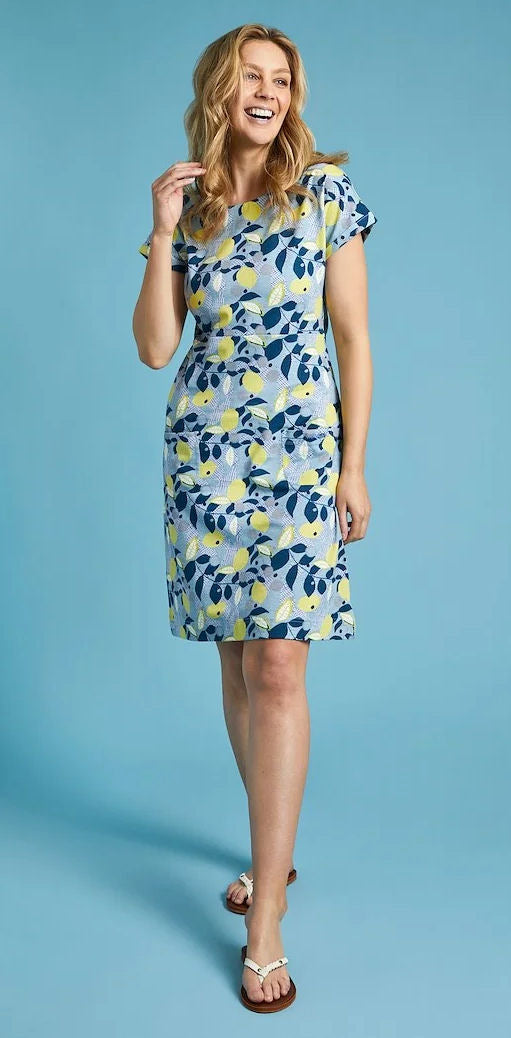 Weird Fish Womens Tallahassee Printed Jersey Dress Pale Denim Blue