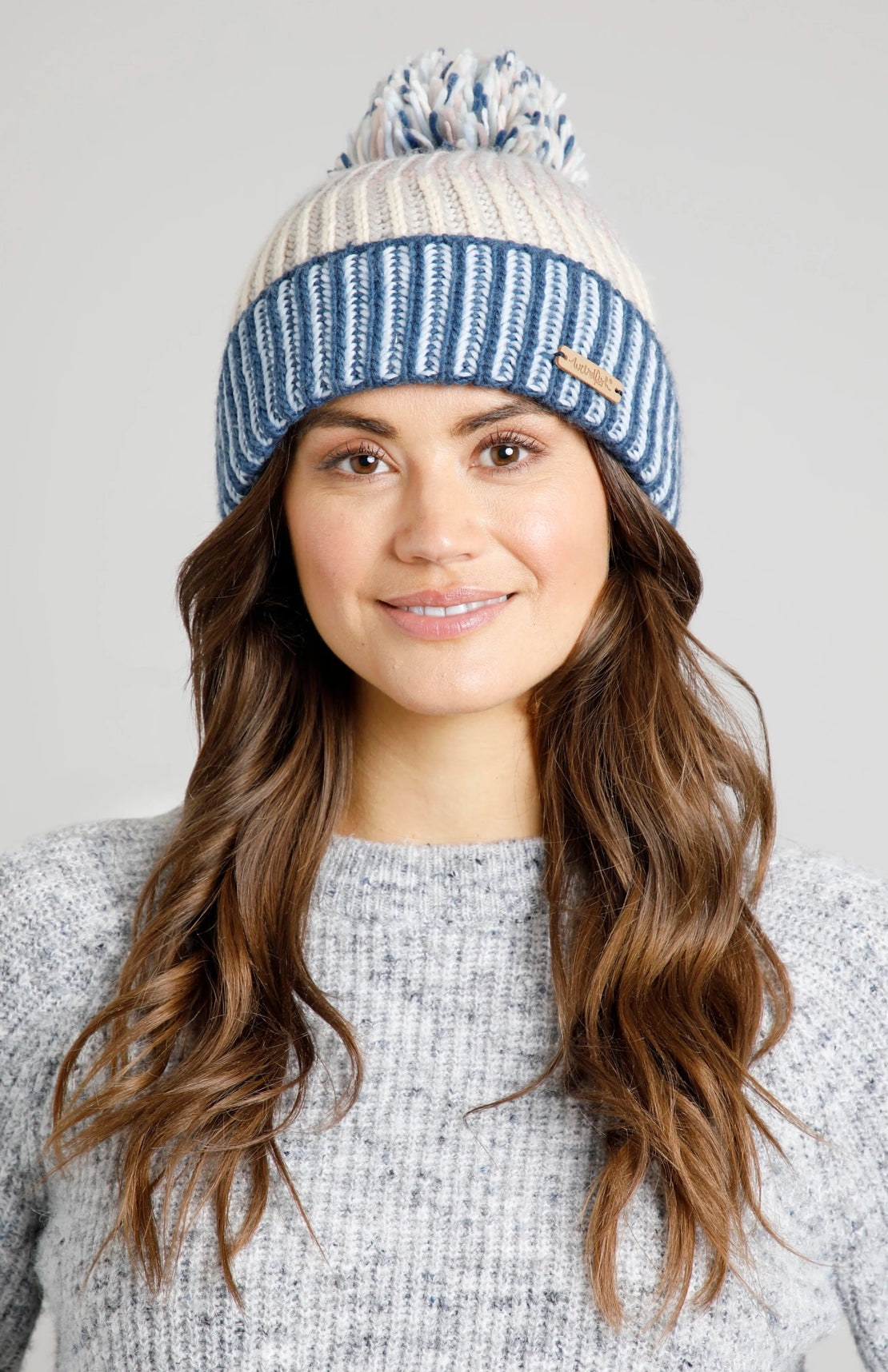 Weird Fish Nemi Striped Knitted Bobble Hat Navy Salt Cellar