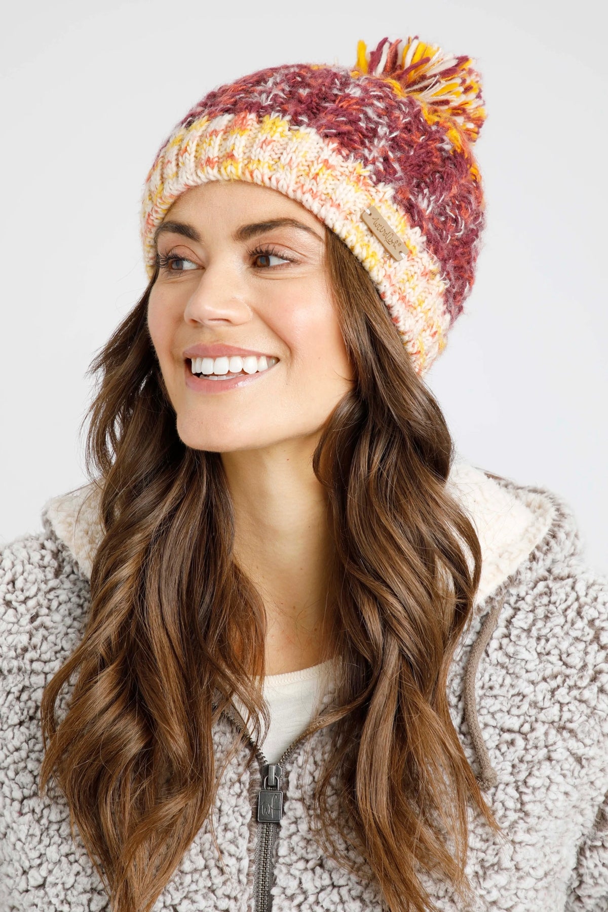 Weird Fish 'Lupin' Cable Knit Bobble Hat - Burgundy