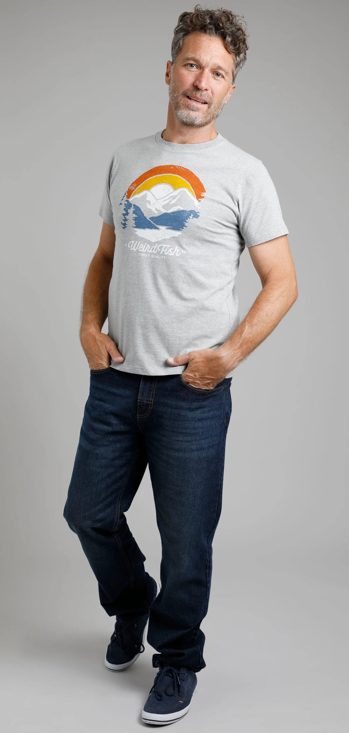 Weird Fish Mens 'Vista' Printed Tee - Grey Marl