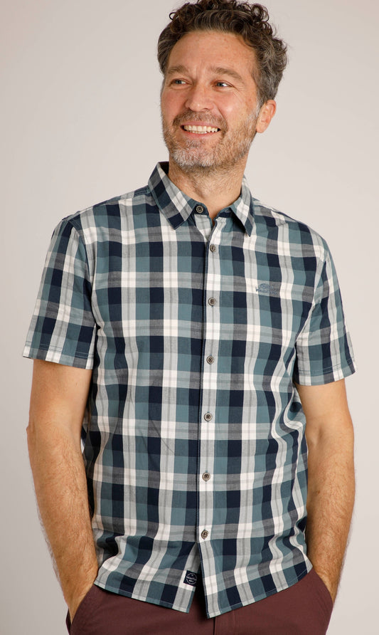 Weird Fish Mens 'Judd' Short Sleeve Check Shirt - Dusty Blue