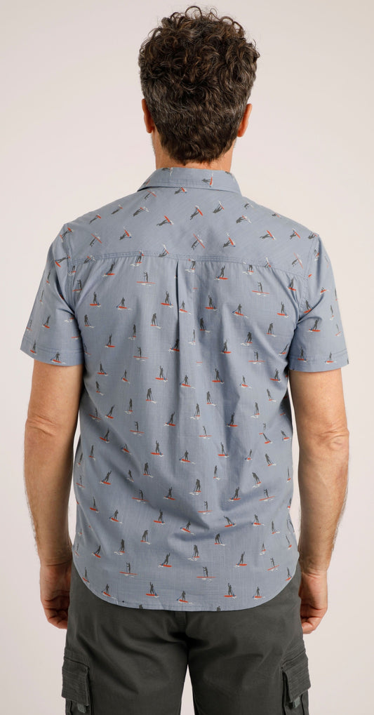 Weird Fish Mens 'Monto' Paddleboarder Print Shirt - Pale Denim Blue