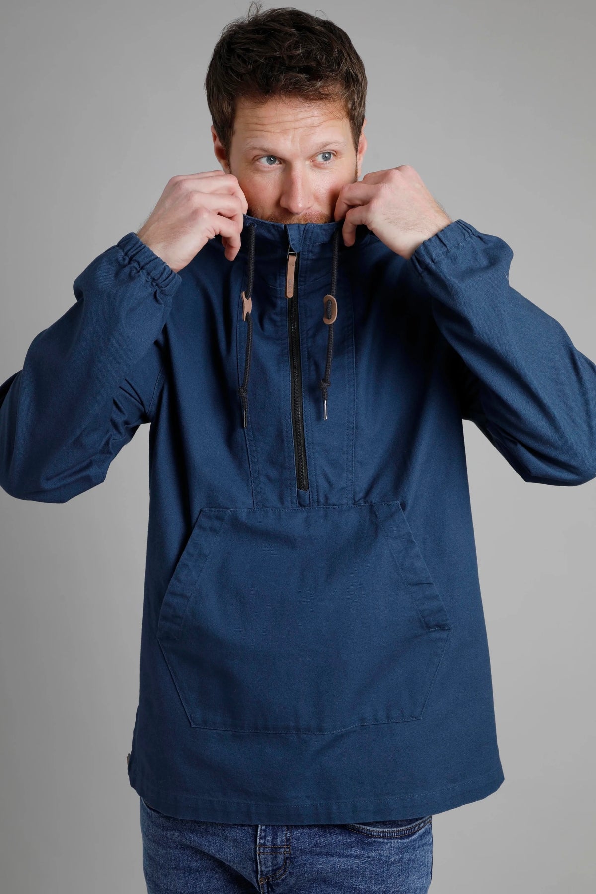 Weird Fish Mens 'Arno' Canvas Popover Jacket - Ensign Blue