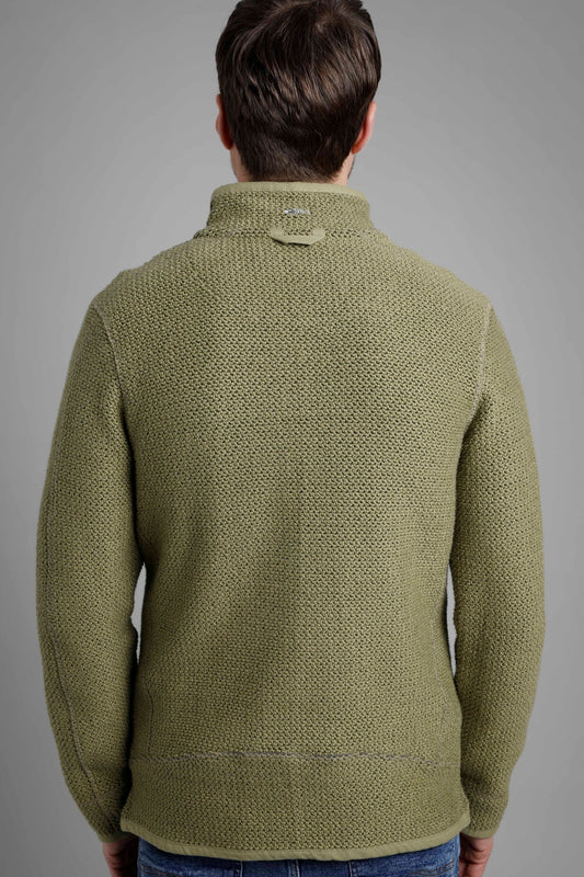 Weird Fish Mens 'Stern' 1/4 Zip Macaroni Knitted Top - Olive Green