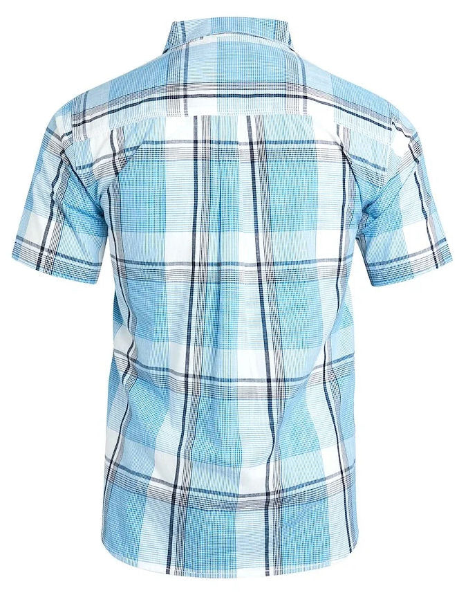 Weird Fish Mens 'Avalon' Short Sleeve Check Shirt - Azure