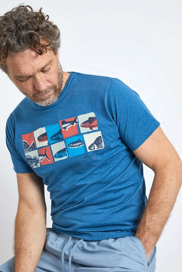 Weird Fish men's Fish Anatomy printed t-shirt in Dark Blue.