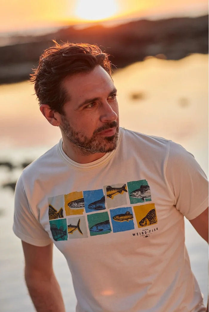 Weird Fish Mens 'Fish Anatomy' Print Tee - Dusty White