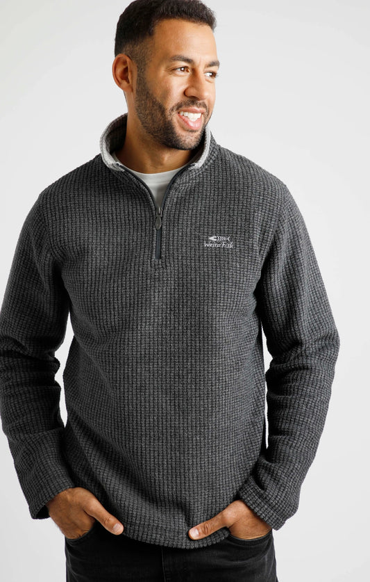 Weird Fish Mens Newark 1/4 Zip Grid Fleece in Washed Black