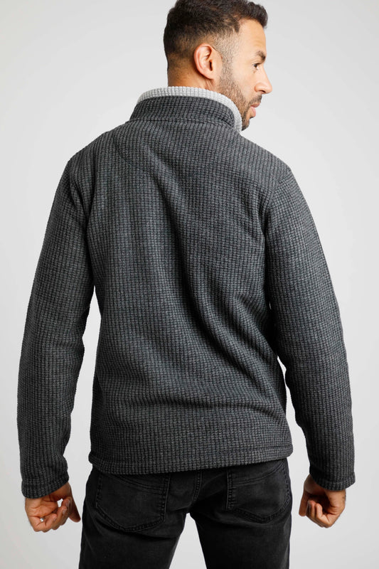 Weird Fish Mens Newark 1/4 Zip Grid Fleece in Washed Black