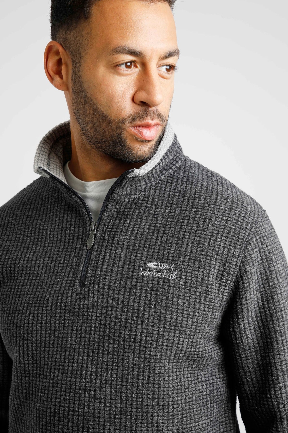Weird Fish Mens Newark 1/4 Zip Grid Fleece in Washed Black
