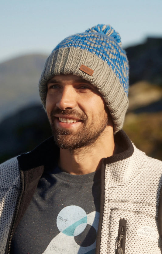 Weird Fish 'Taplow' Eco Fairisle Knitted Bobble Hat - Frost Grey