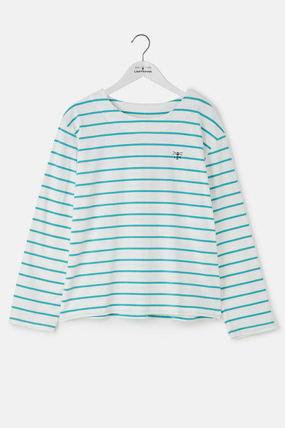 Lighthouse Womens Causeway II Long Sleeve Breton Top - Soft Teal Stripe