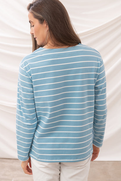 Lighthouse Womens Causeway II Long Sleeve Breton Top - Marine Blue Stripe