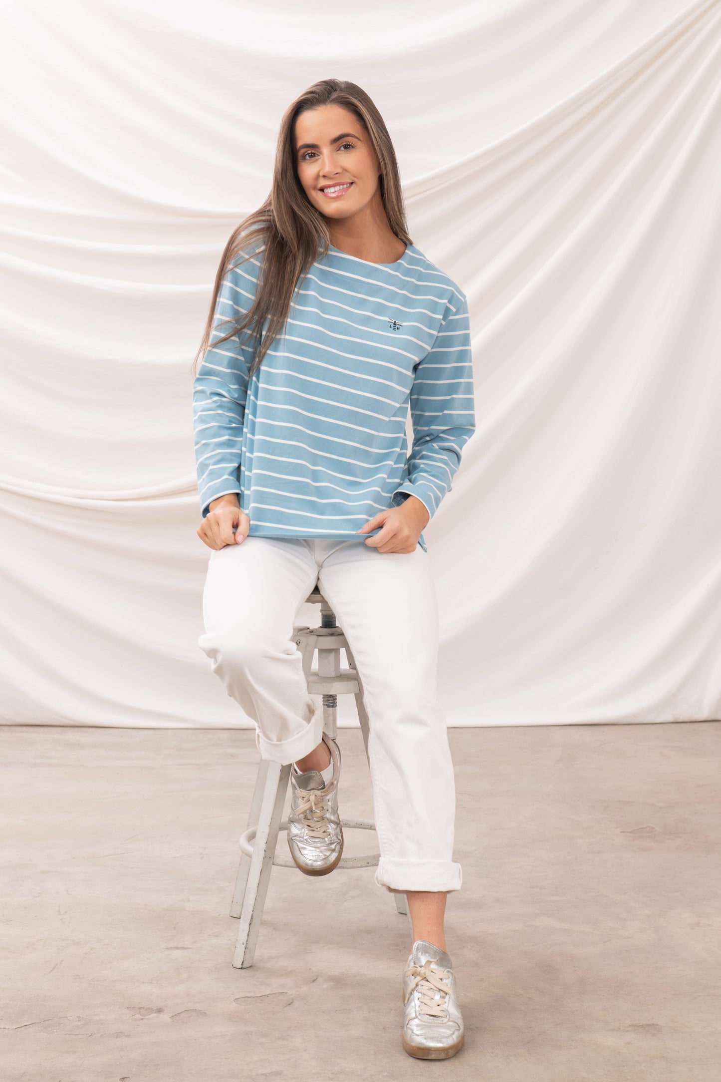 Lighthouse Womens Causeway II Long Sleeve Breton Top - Marine Blue Stripe