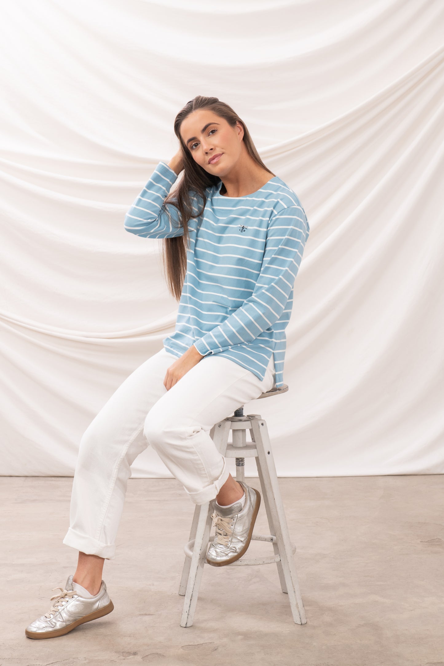 Lighthouse Womens Causeway II Long Sleeve Breton Top - Marine Blue Stripe