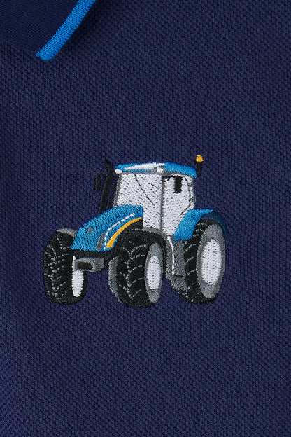 Lighthouse Kids Pier Navy Short Sleeve Pique Polo Shirt - Blue Tractor