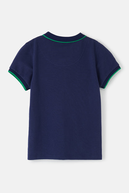 Lighthouse Kids Pier Navy Short Sleeve Pique Polo Shirt - Green Tractor