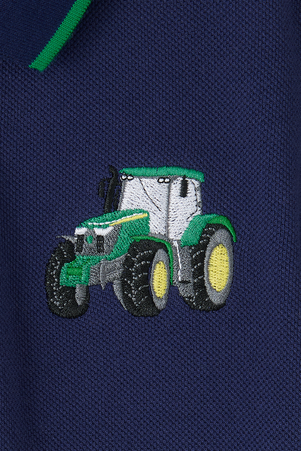 Lighthouse Kids Pier Navy Short Sleeve Pique Polo Shirt - Green Tractor