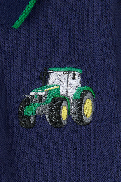 Lighthouse Kids Pier Navy Short Sleeve Pique Polo Shirt - Green Tractor