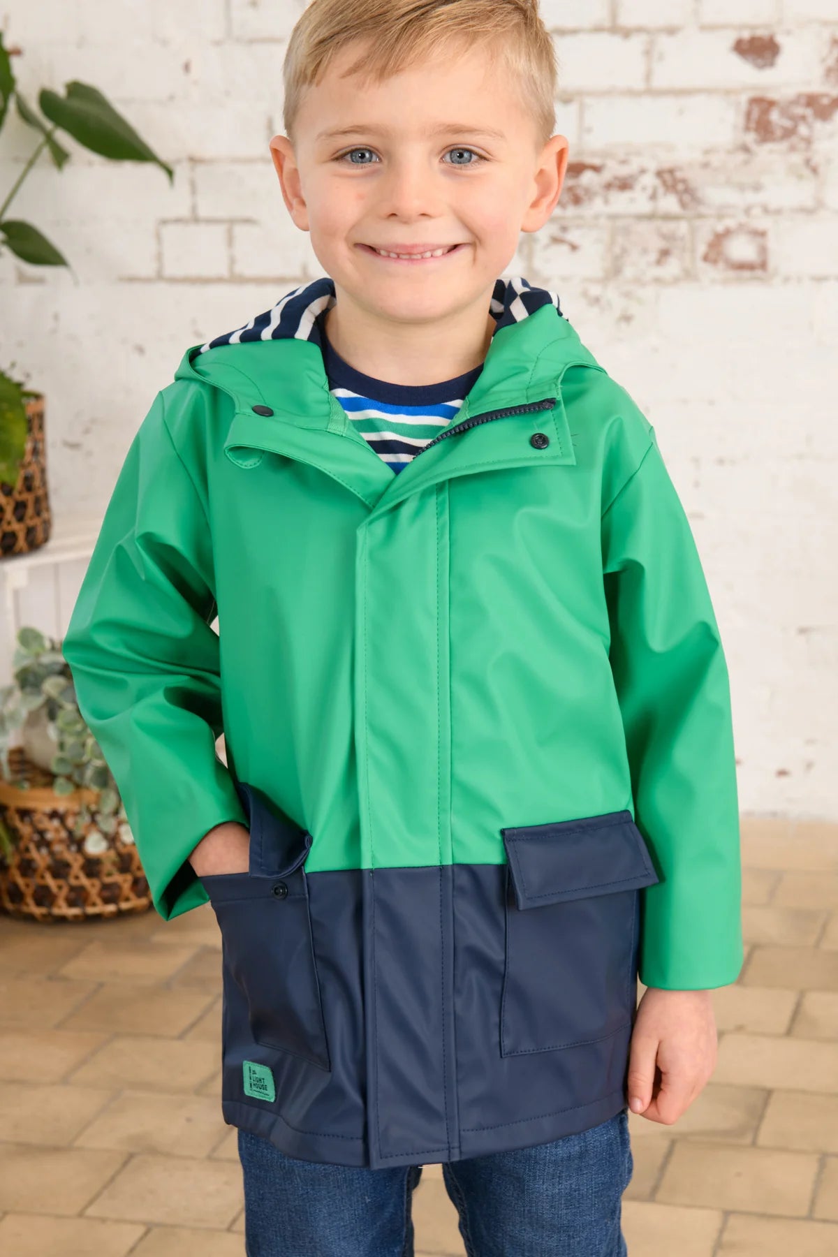 Lighthouse Kids 'Anchor' Waterproof Jacket -  Pea Green / Navy