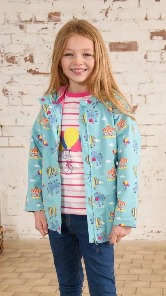 Lighthouse Kids 'Olivia' Waterproof Jacket - Blue Fairground / Carnival Print