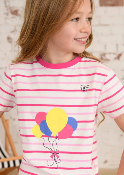 Lighthouse Kids Causeway Short Sleeve Tee - Pink Stripe / Balloon Print
