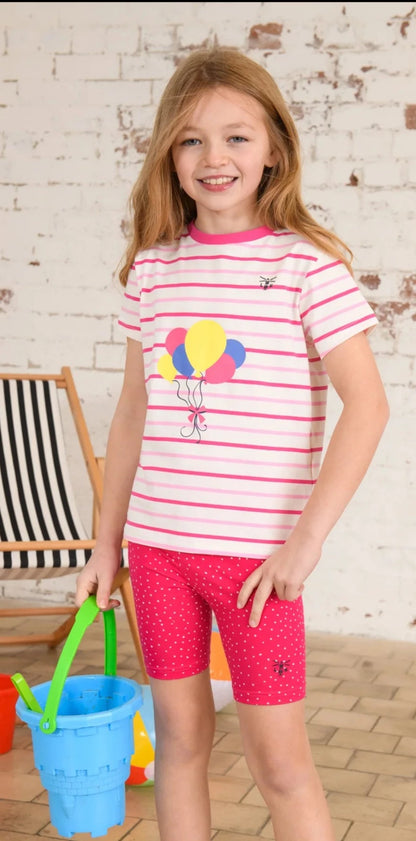 Lighthouse Kids Causeway Short Sleeve Tee - Pink Stripe / Balloon Print