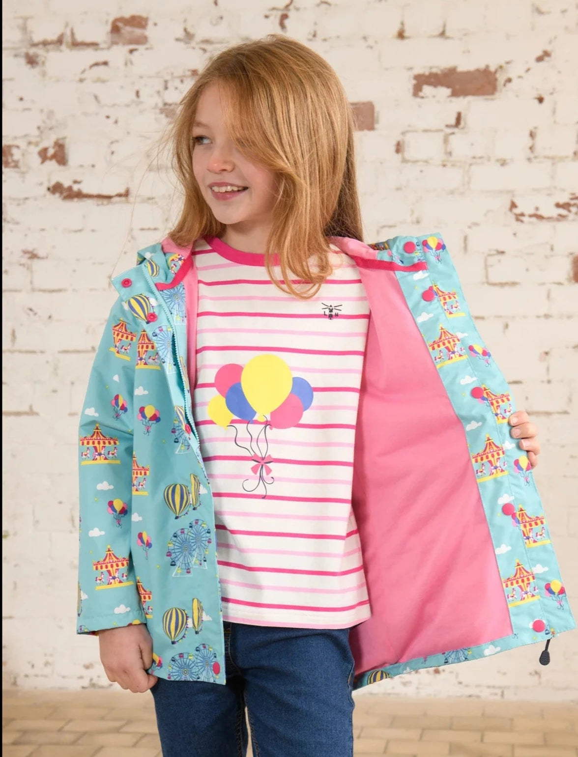 Lighthouse Kids 'Olivia' Waterproof Jacket - Blue Fairground / Carnival Print