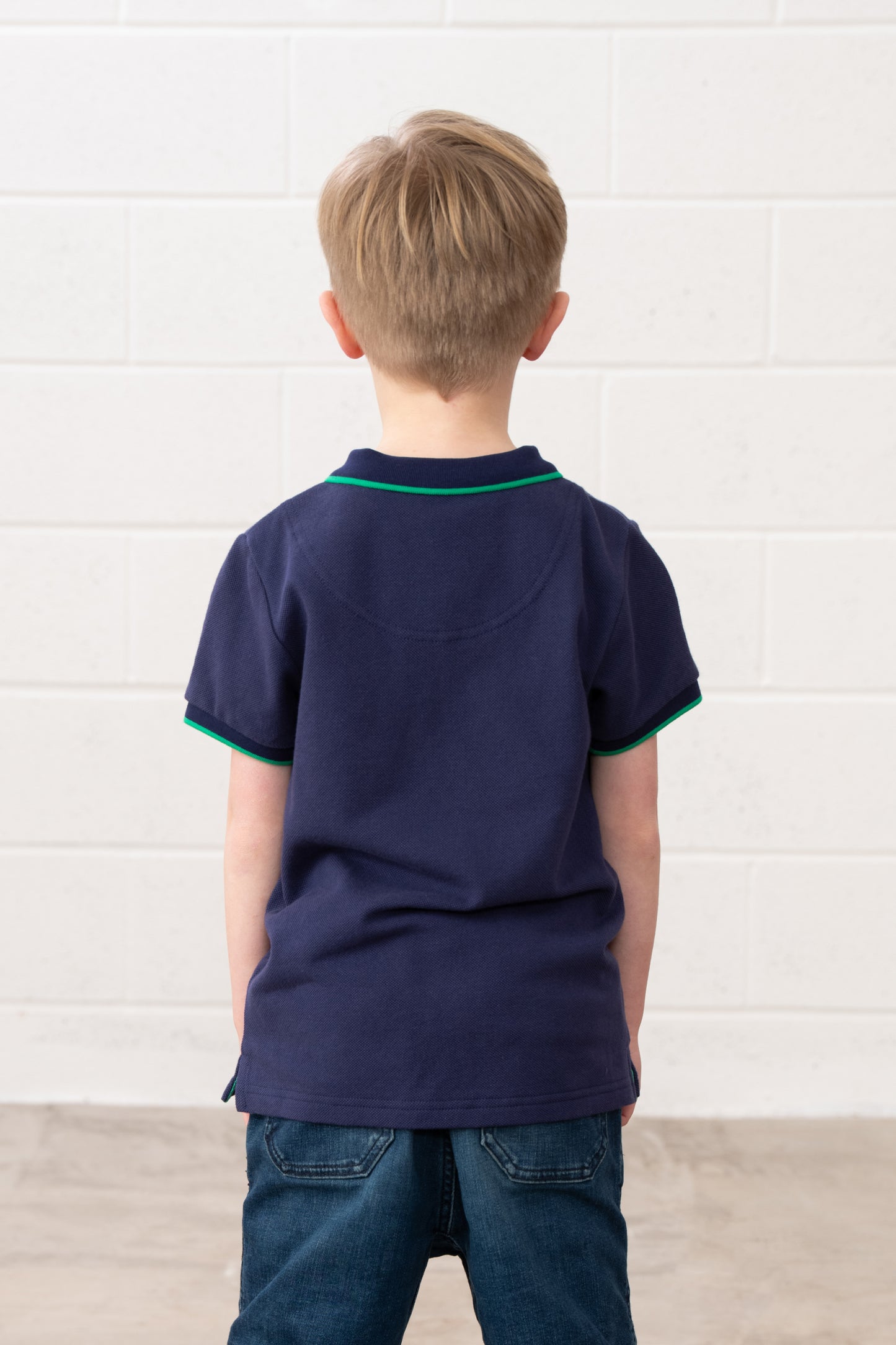 Lighthouse Kids Pier Navy Short Sleeve Pique Polo Shirt - Green Tractor