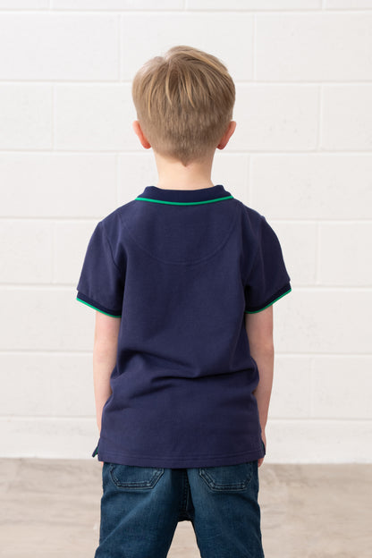 Lighthouse Kids Pier Navy Short Sleeve Pique Polo Shirt - Green Tractor