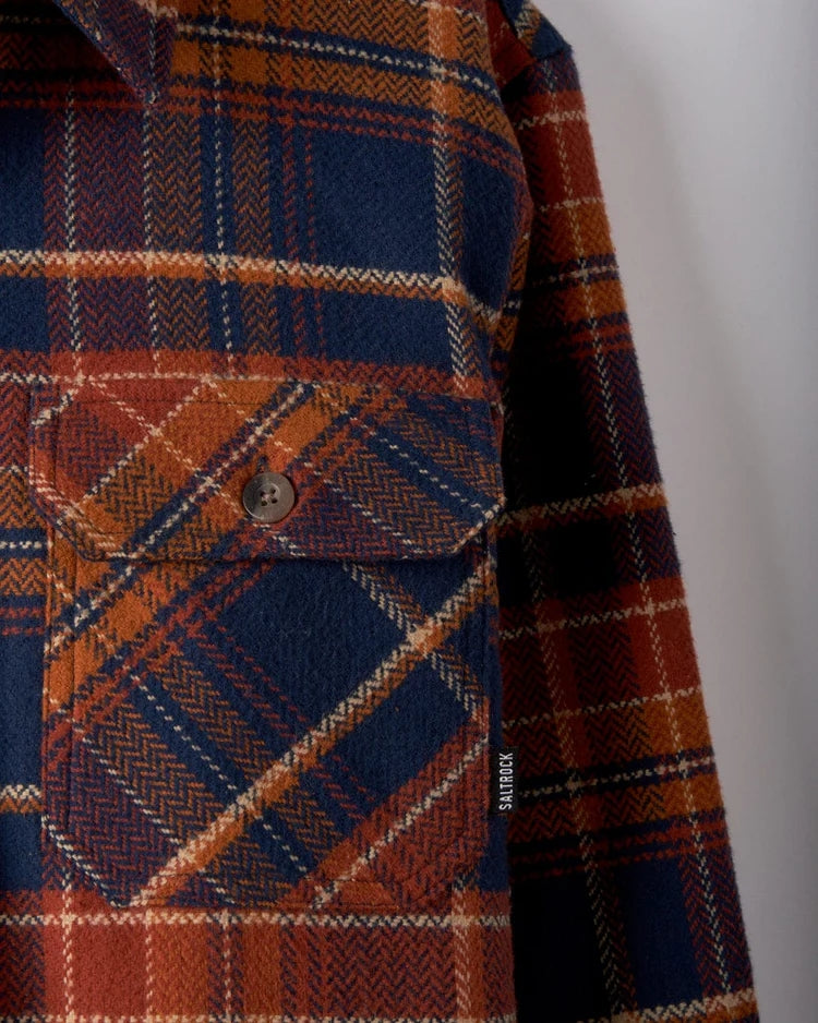 Saltrock Mens Ernie Sherpa Lined Check Shacket - Orange