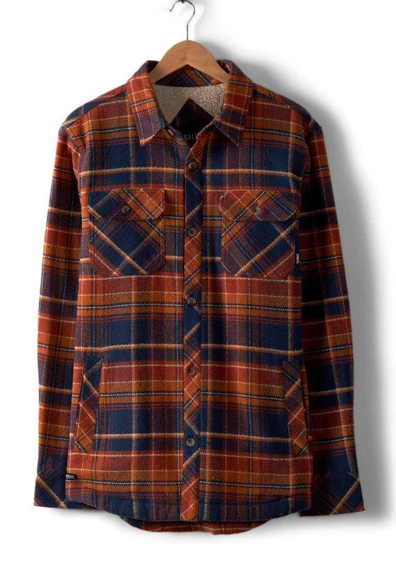 Saltrock Mens Ernie Sherpa Lined Check Shacket - Orange
