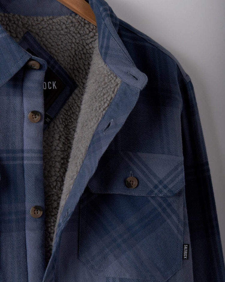Saltrock Mens Woody Sherpa Lined Check Shacket - Mid Blue