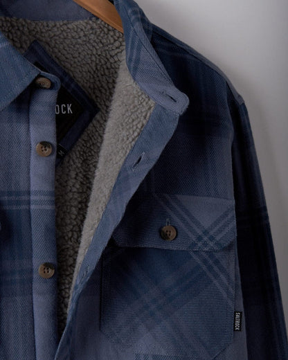 Saltrock Mens Woody Sherpa Lined Check Shacket - Mid Blue