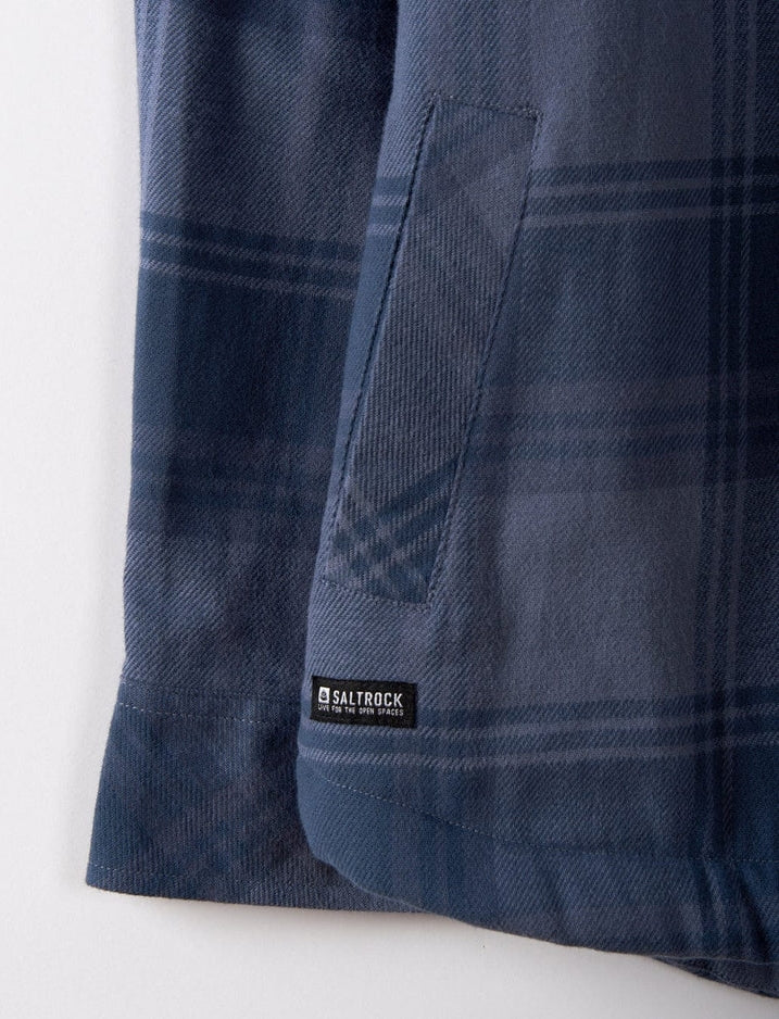 Saltrock Mens Woody Sherpa Lined Check Shacket - Mid Blue
