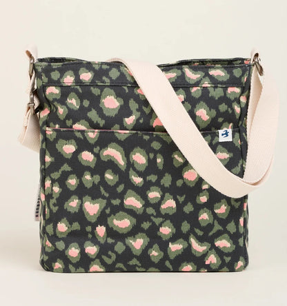 Brakeburn Khaki Leopard Print Large Cross Body Bag - Charcoal Grey