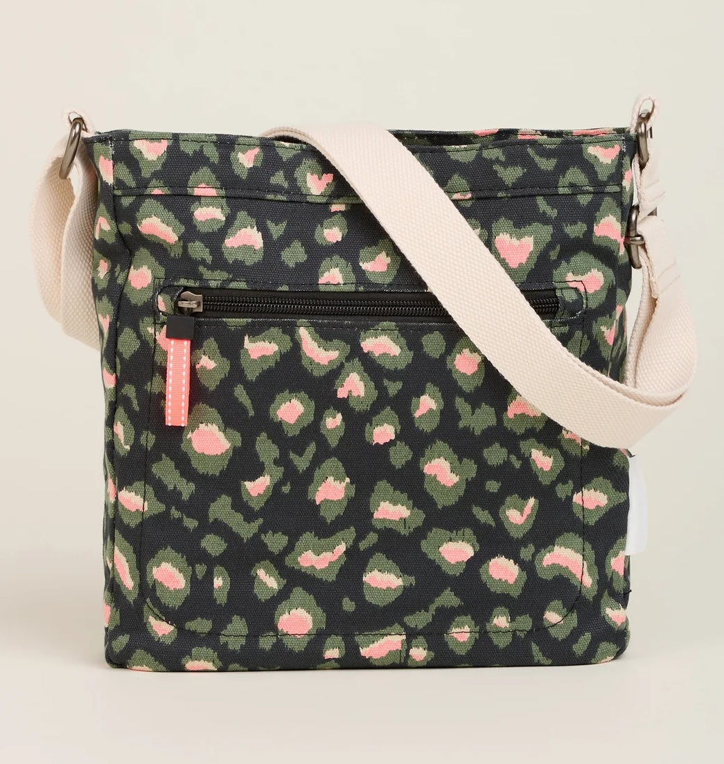 Brakeburn Khaki Leopard Print Large Cross Body Bag - Charcoal Grey