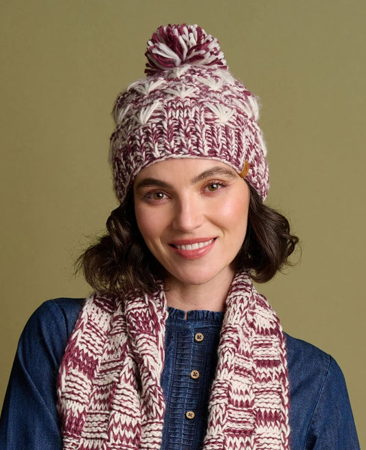 Brakeburn adults Fan knitted beanie bobble hat in Burgundy and white.